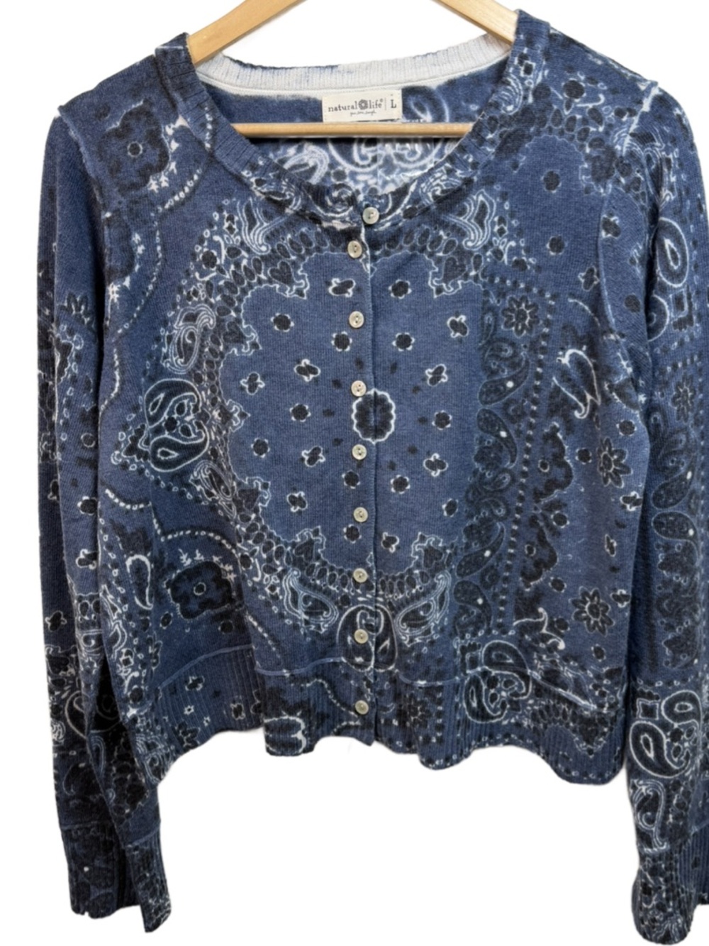 NATURAL LIFE Your Everything Cardigan Indigo Bandana-Print NWT